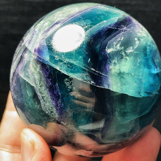 704G Natural Polished Green Purple Fluorite Sphere Crystal Healing