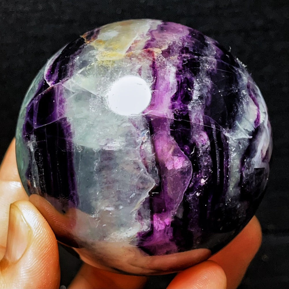 634G Natural Polished Green Purple Fluorite Sphere Ball Crystal Healing