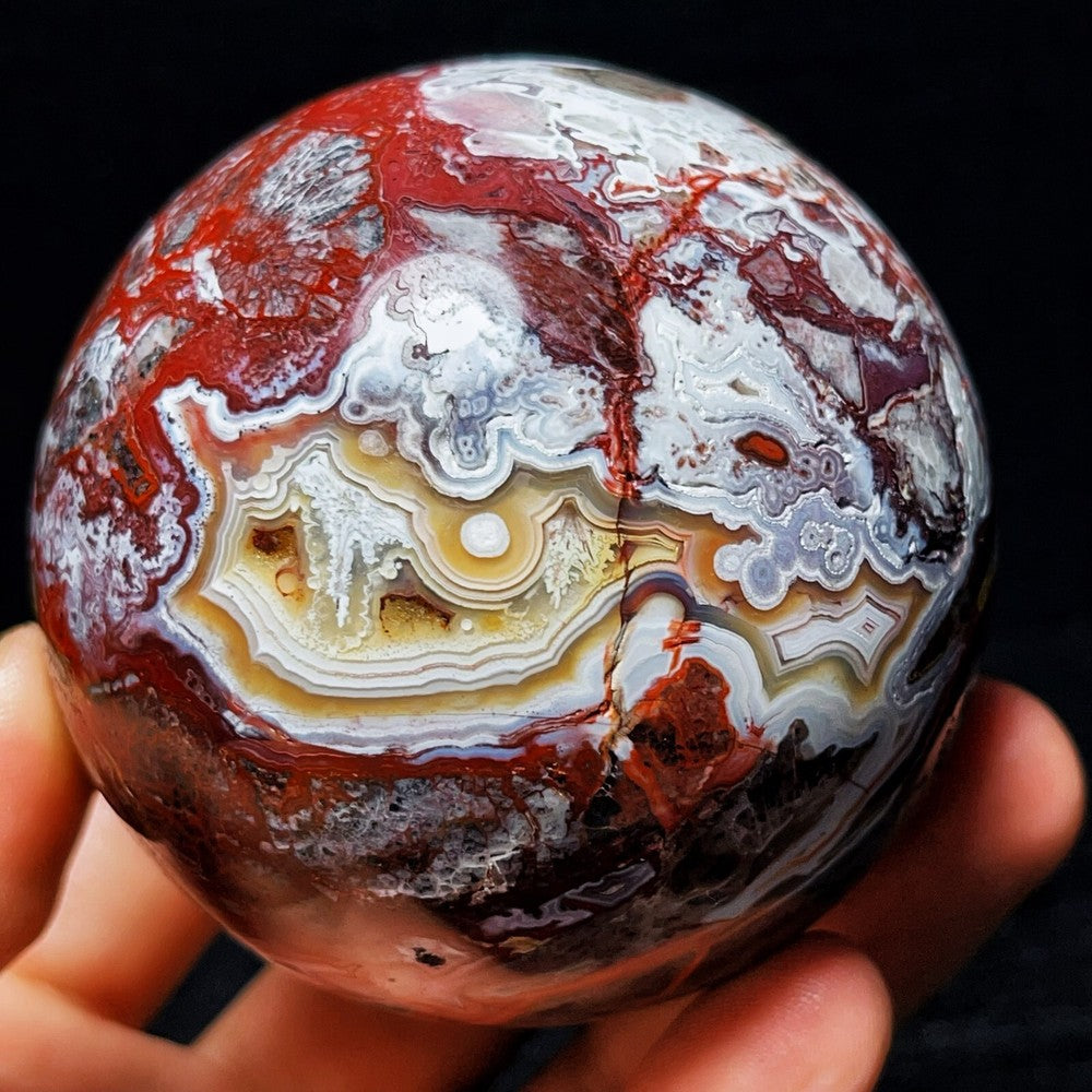 TOP 569G Natural Polished Mexico Crazy Agate Sphere Ball Crystal Healing