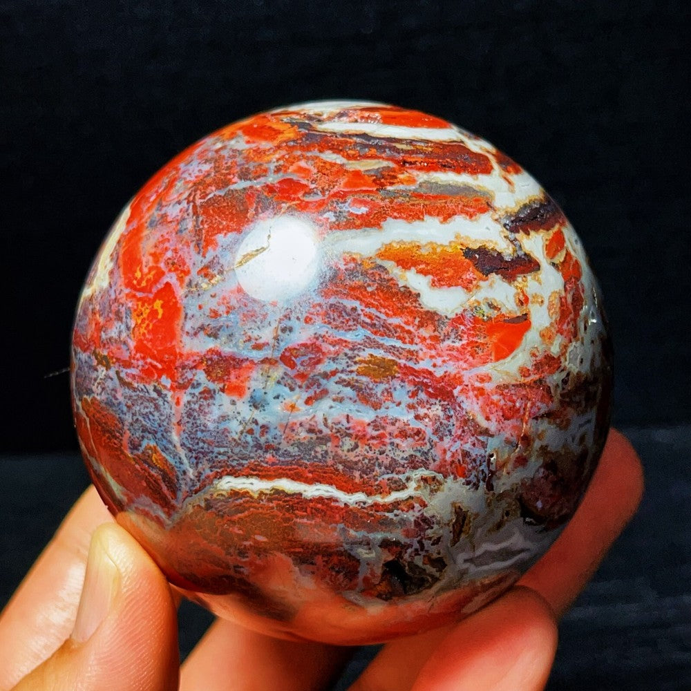 613G Natural Polished Warring States Red Agate Sphere Crystal Healing
