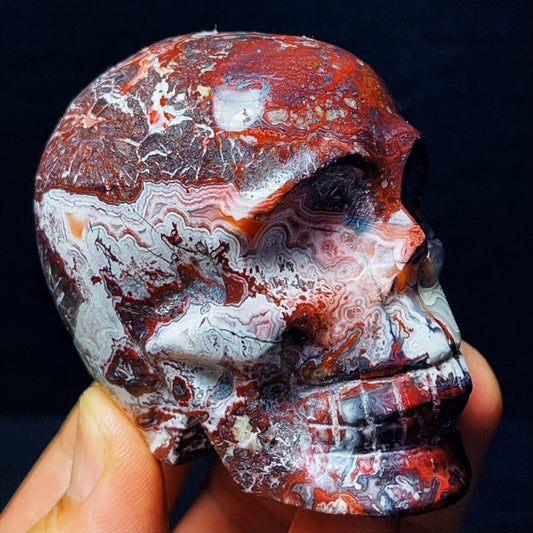 696G Handcarved skull Mexico Crazy Agate Crystal Healing