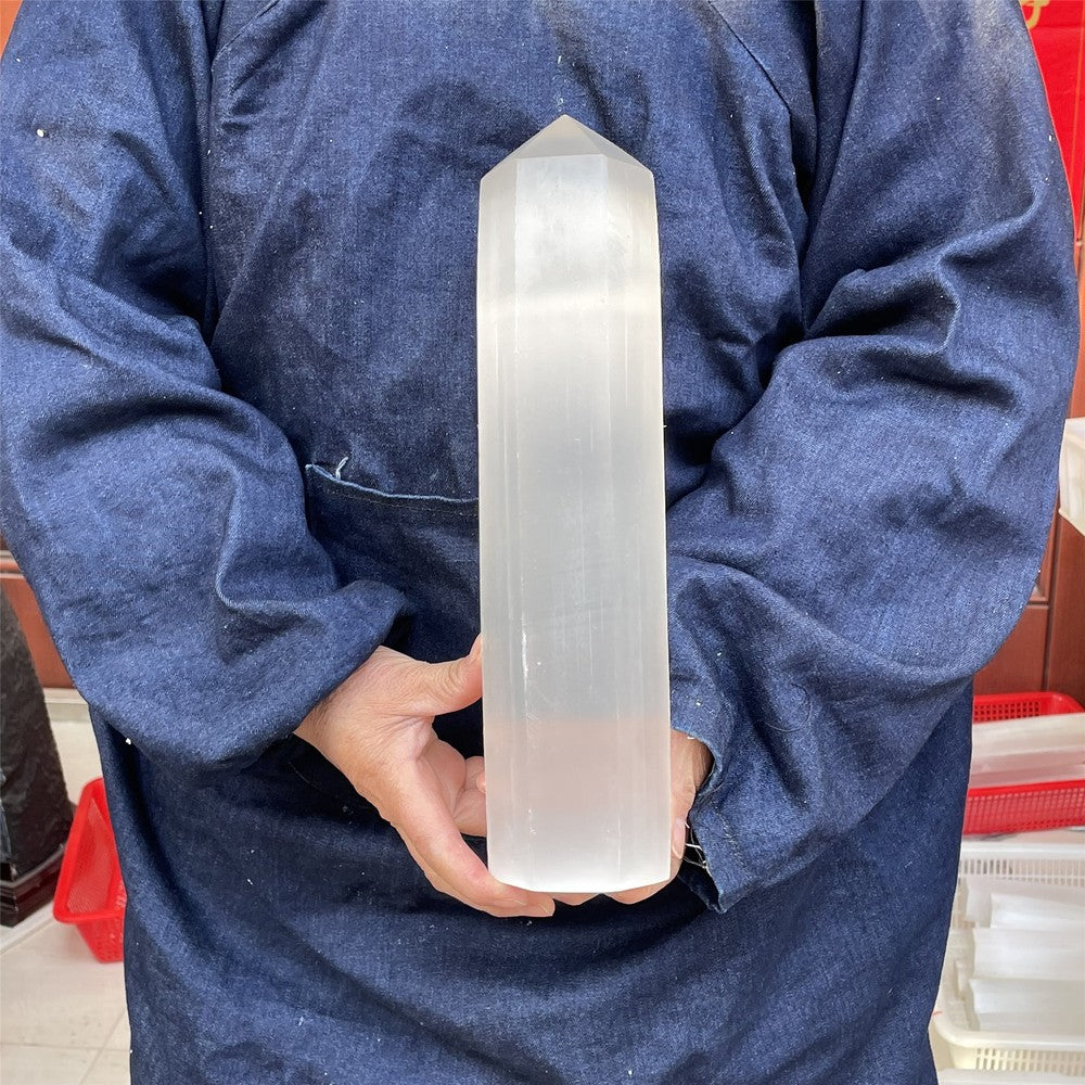 Baguette en cristal d'obélisque de quartz sélénite naturel de 5,9 lb, pointe de guérison Reiki, soins. 