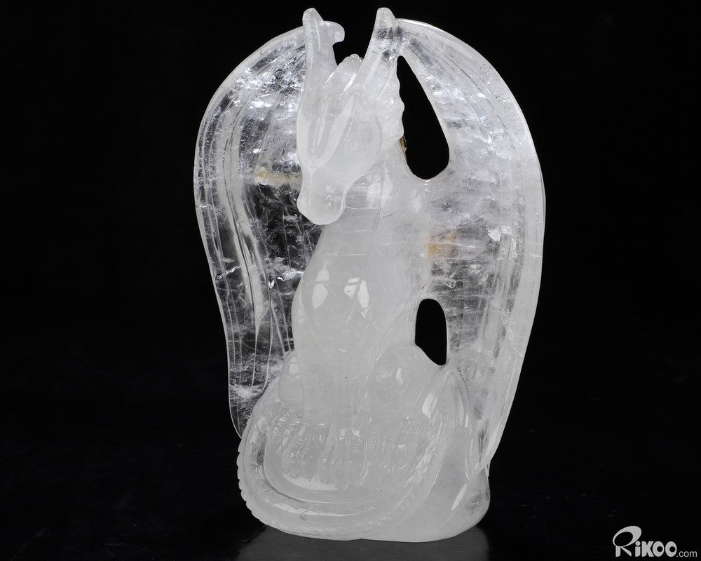 4.9" Angolan Quartz Rock Crystal Hand Carved Crystal Dragon Sculpture, Healing
