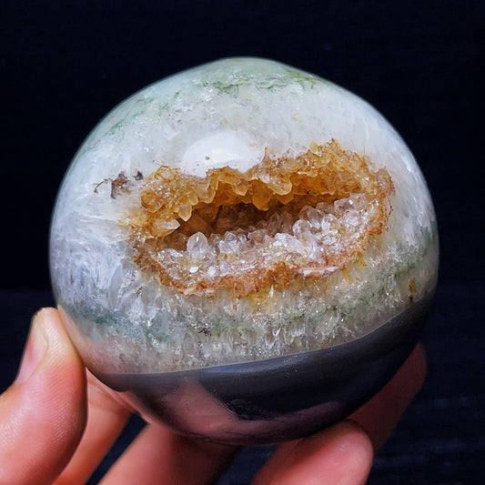 592G Natural Polished Agate Geode Sphere Ball Crystal Healing