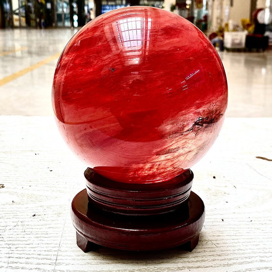 7.55LB Red Melting Stone Quartz Crystal Sphere Ball Healing Reiki Décor