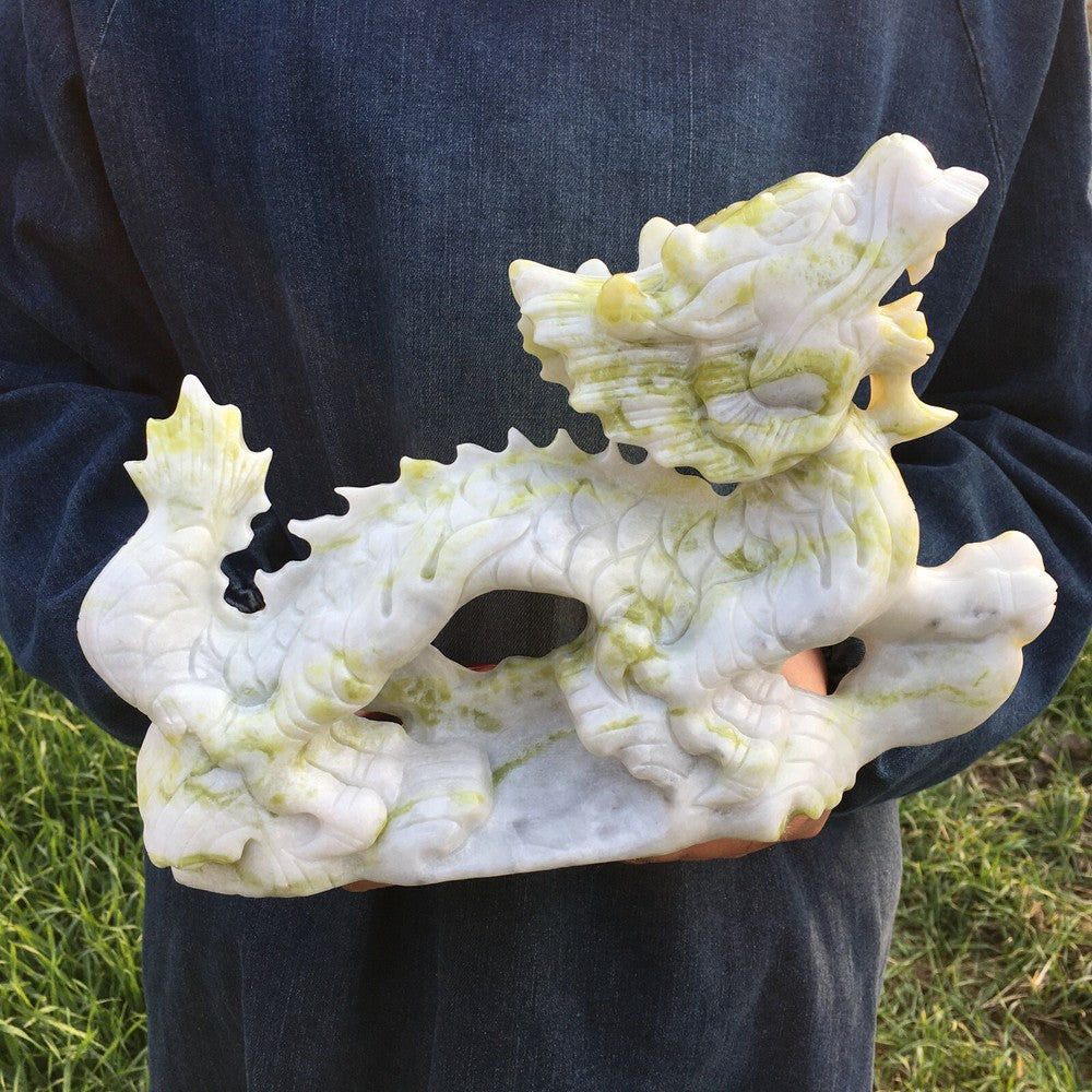 8-8.8LB Natural green jade dragon hand carved Quartz crystal healing 1PC