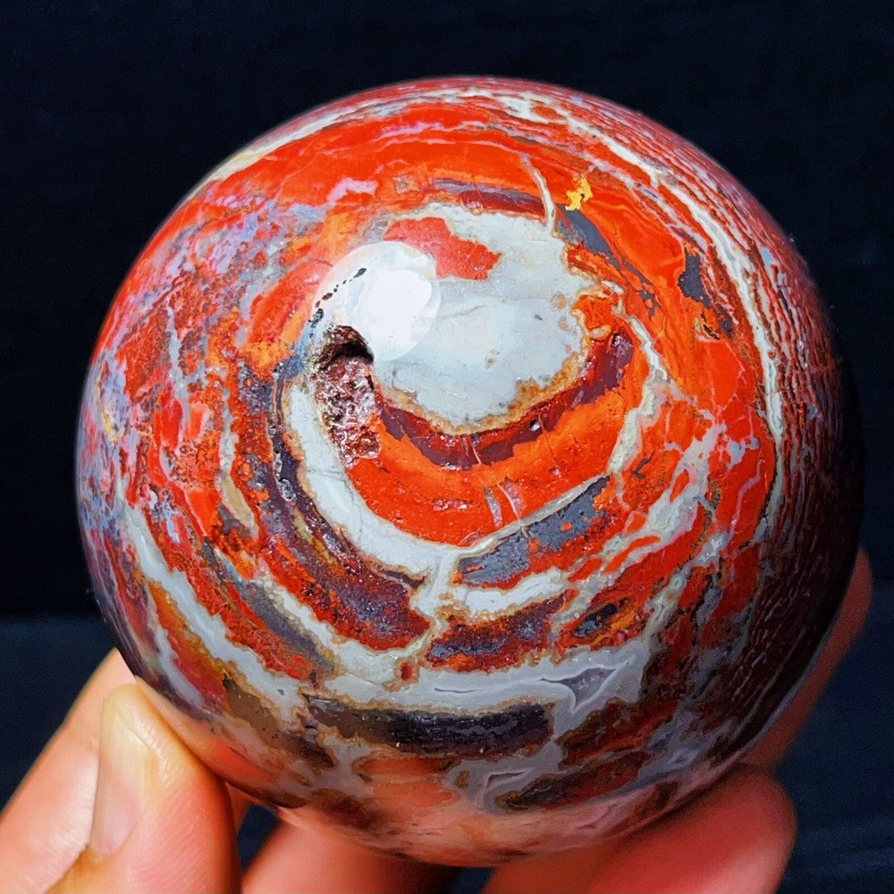 613G Natural Polished Warring States Red Agate Sphere Crystal Healing
