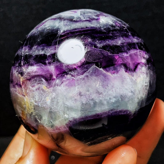 634G Natural Polished Green Purple Fluorite Sphere Ball Crystal Healing