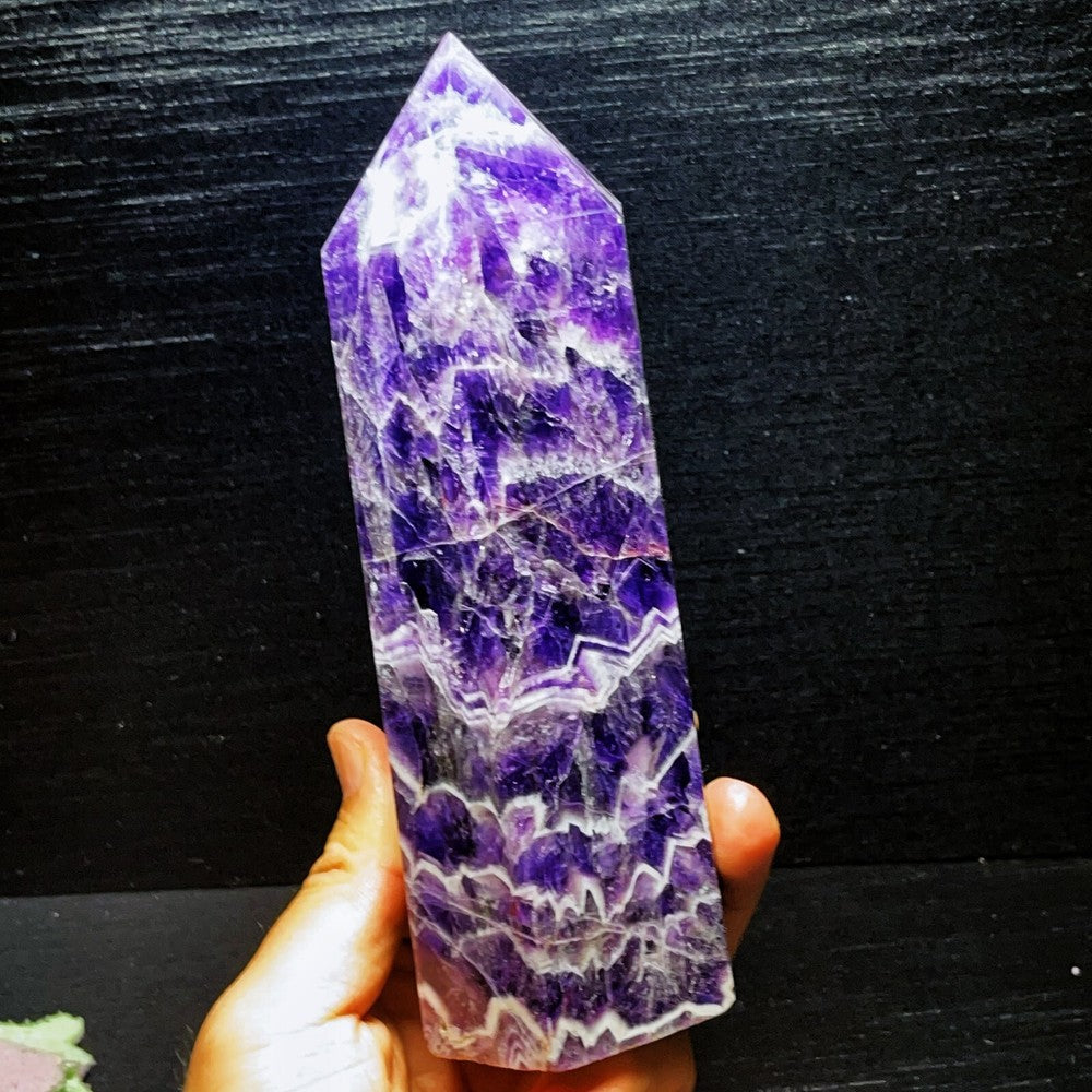 1173G Natural Polished Dream Amethyst Three Tower Crystal Tower Healing