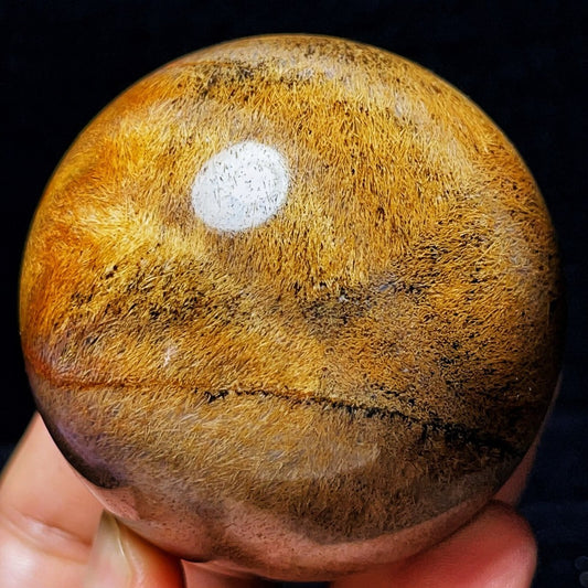 348G Natural Beautiful Golden Hair Rutilated Agate Crystal Sphere Healing