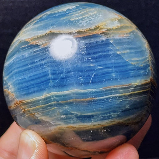661G Natural Polished Blue Onxy Agate Crystal Sphere Ball Healing