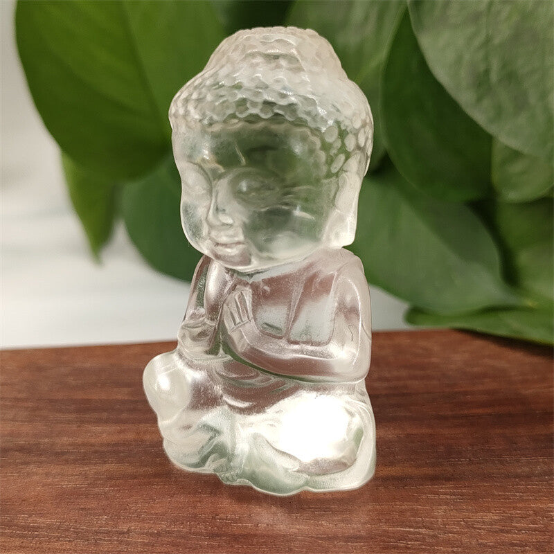 2.4" Clear Melting Stone Carved Buddha Quartz Crystal Skull Healing reiki 1pc