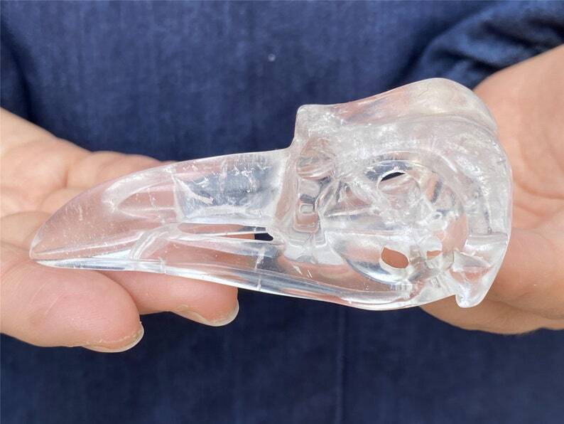 3"+ Natural Clear Quartz Carved crow Skull Quartz Crystal Skull home decor 1PC