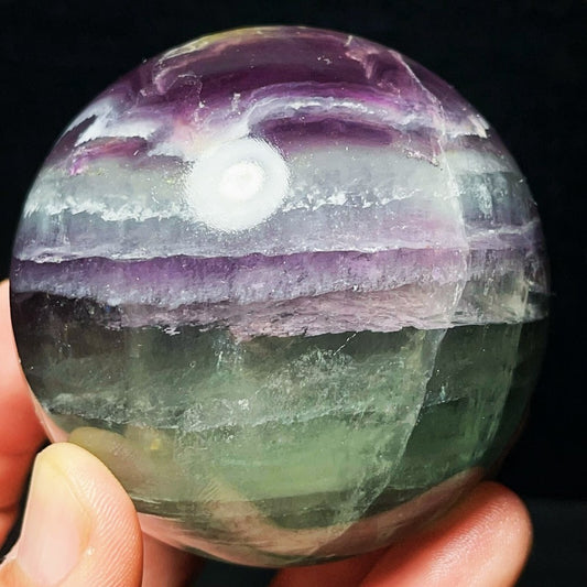 600G Polished Green Purple Fluorite Sphere Crystal Healing