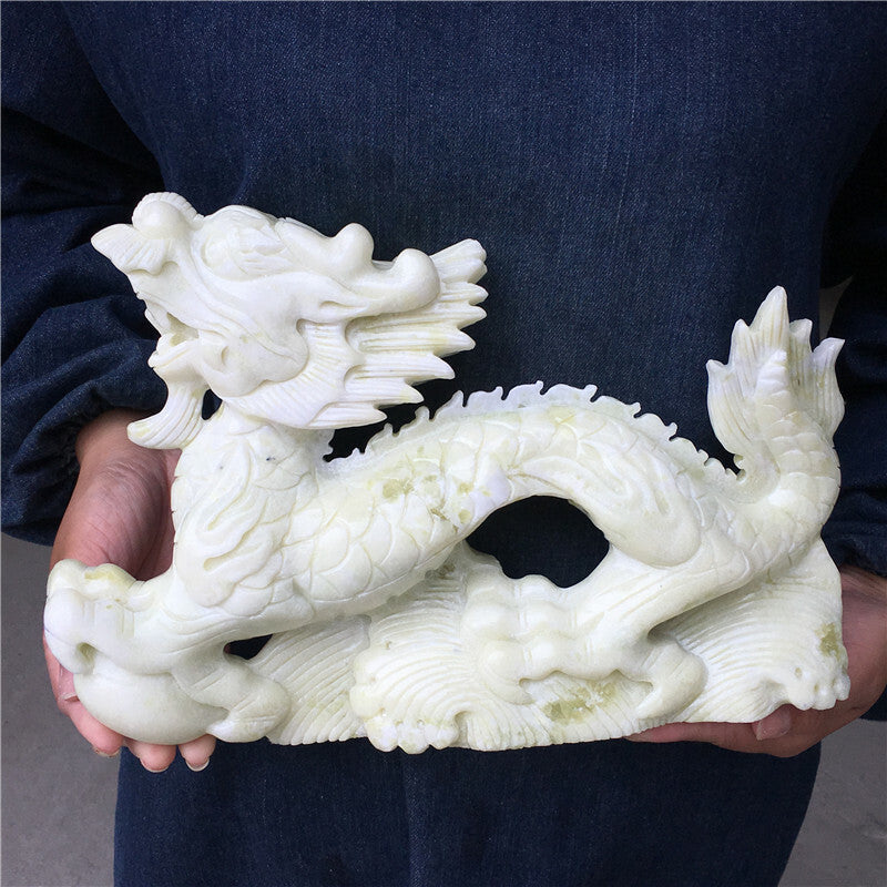 8-8.8LB Natural green jade dragon hand carved Quartz crystal healing 1PC