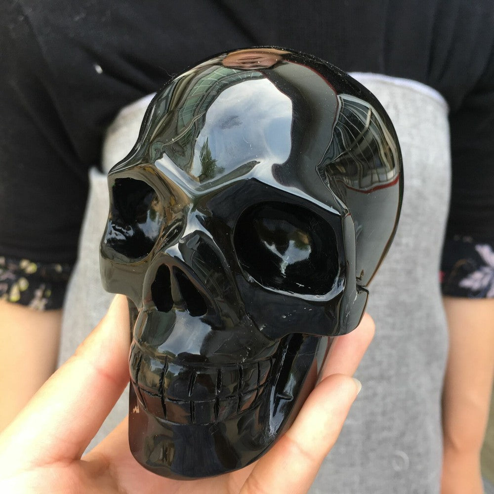 Crâne en quartz d'obsidienne naturelle de 4 pouces sculpté à la main en cristal, cadeaux d'Halloween, 1 pièce 