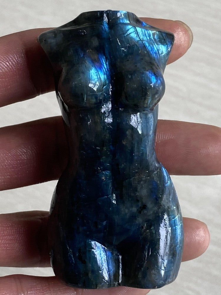 3"Carved Natural labradorite Goddess Quartz Crystal skull Body Sculpture 1PC.