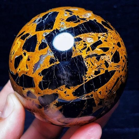 529G Natural Black Tourmaline And Mica Symbiosis Sphere Crystal Healing