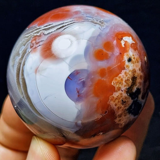 253G Natural Brazil Red Agate Sphere Crystal Ball Healing