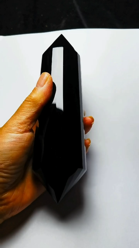 Giant Black Obsidian 24 Sided 6.73" Crystal Quartz Vogel Style Wand Point Energy