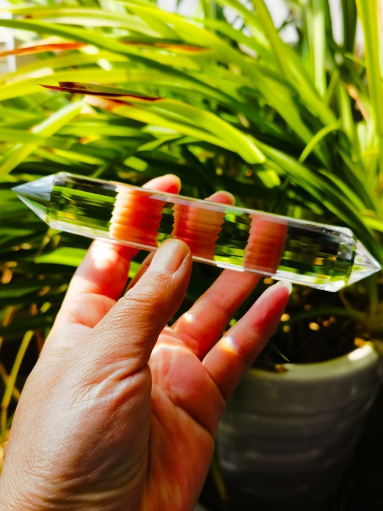 Baguette de style Vogel en cristal de quartz tibétain haute altitude, 99 % transparent, 24 côtés, 5,7 pouces 
