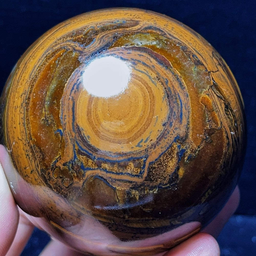 748G Natural Polished Yellow Tiger Sphere Agate Crystal Ball Healing