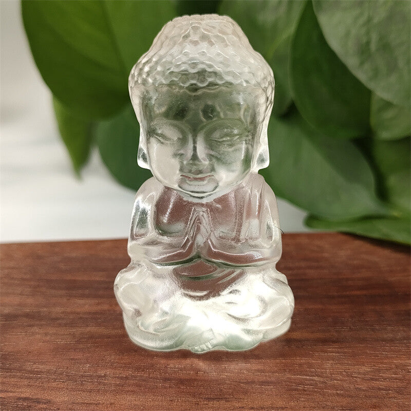 2.4" Clear Melting Stone Carved Buddha Quartz Crystal Skull Healing reiki 1pc