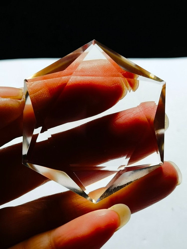 Tibetan High Altitude Smoky Citrine Crystal Star of David Vogel Cut 1.73''