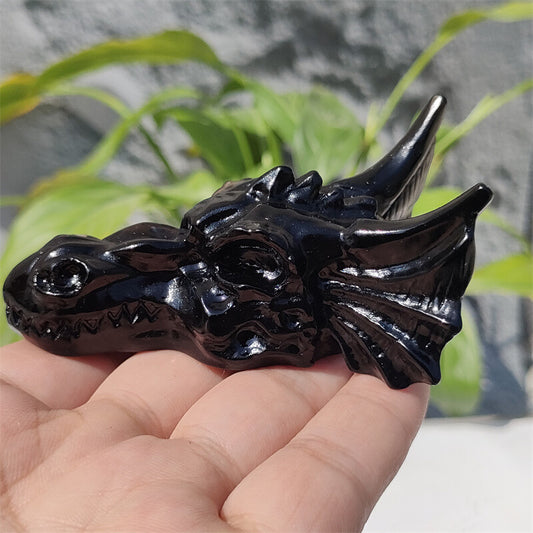 3.3" Hand Carved Natural Obsidian Dragon Quartz Crystal Skull Gift 1pc