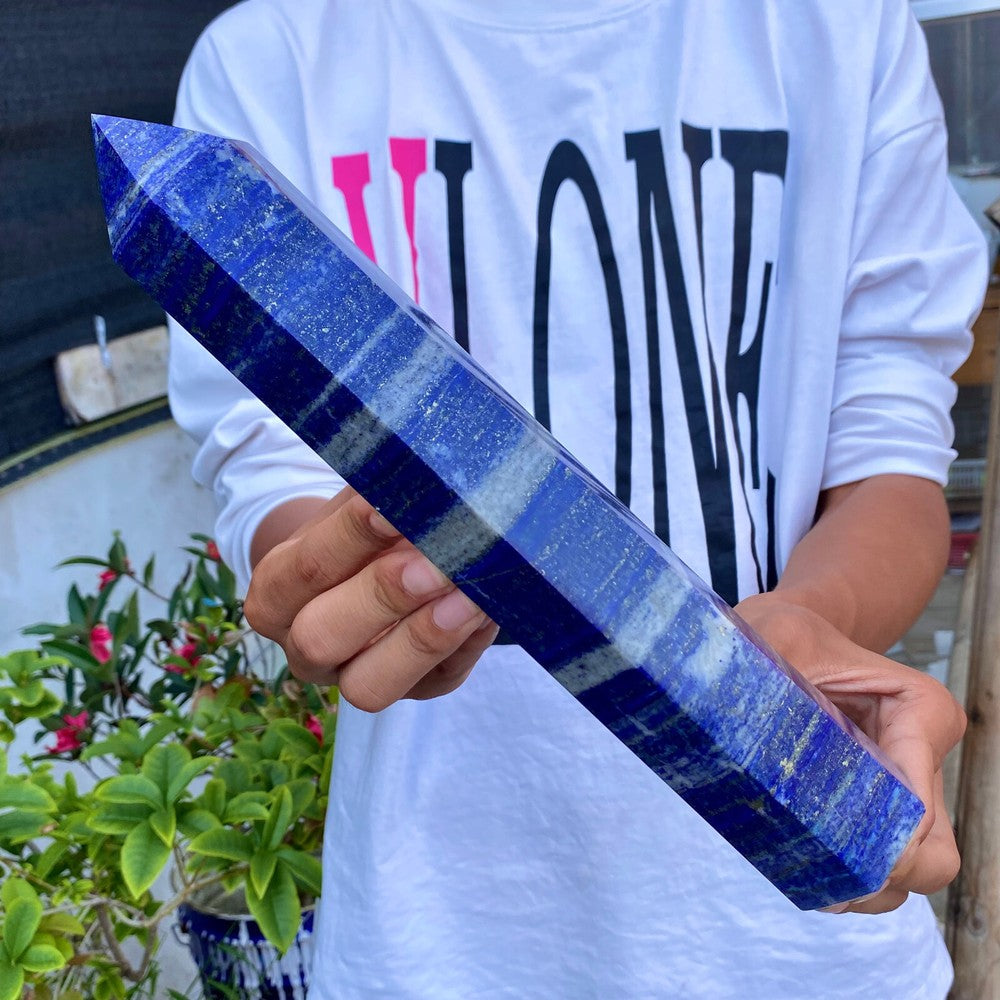 3.13LB Natural lapis lazuli crystal obelisk, quartz crystal energy column