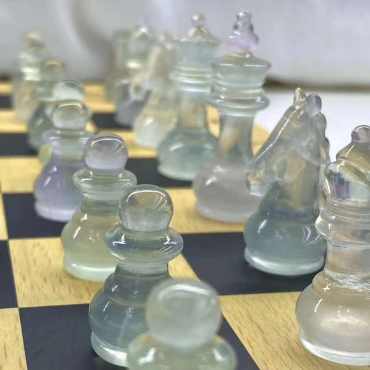 Colorful fluorite chess ️ Match with a stereotyped chess box  chessboard