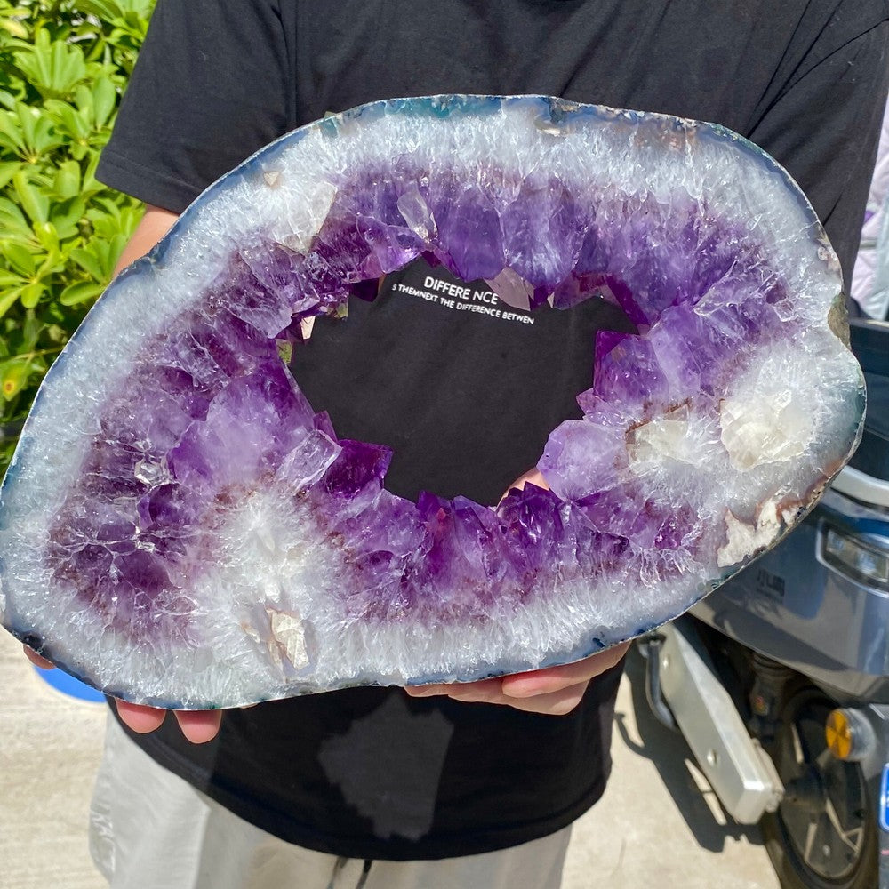 7.83LB Large Natural Amethyst Cave Crystal Slice Crescent shaped Hand Cut Repai.