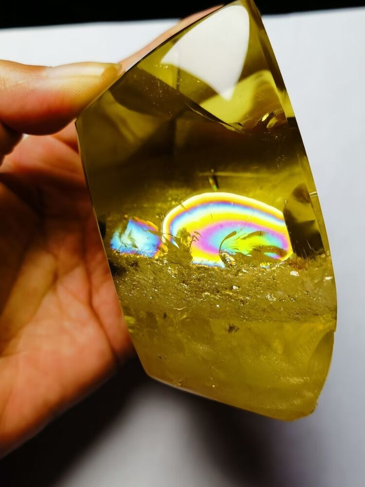 Tibetan High Altitude Clear Citrine Rainbow 6 Side Crystal Quartz Point 3.66 in