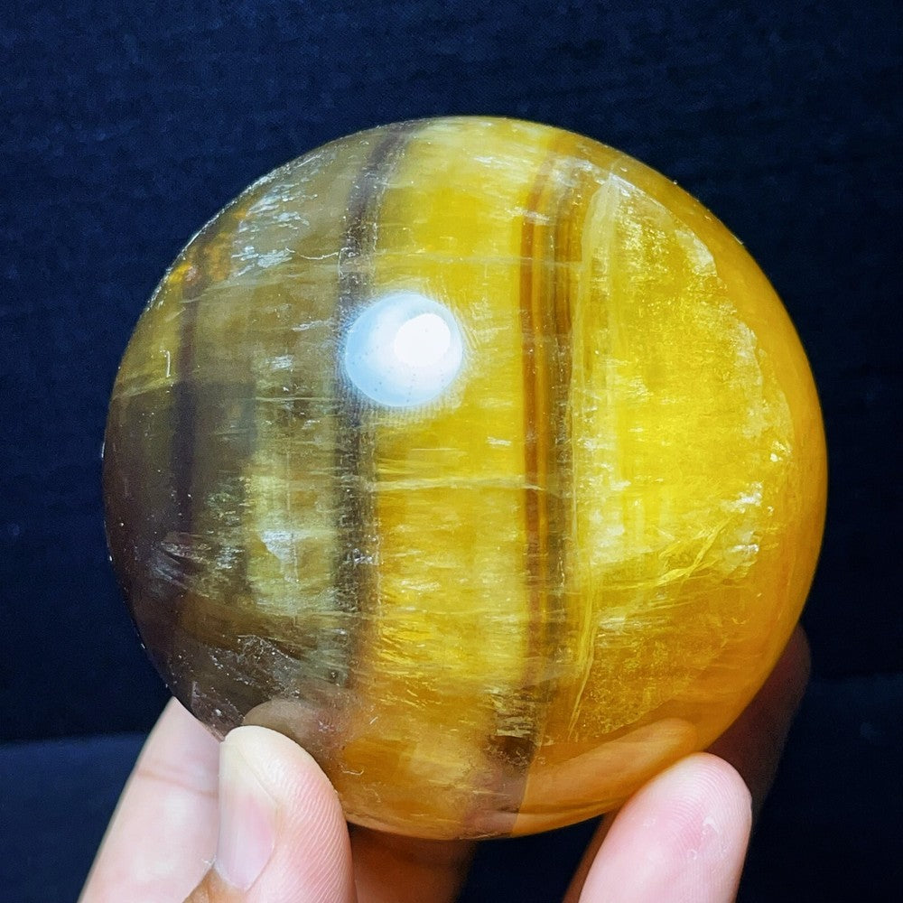 1061G Natural Polished Yellow Fluorite Sphere Ball Crystal Healing