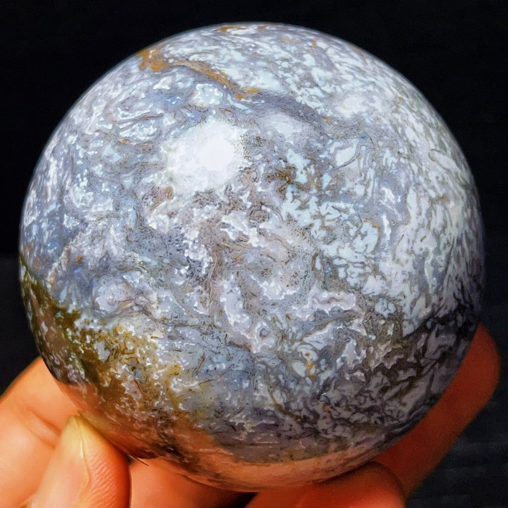 440G Natural Polished Moss Agate Sphere Agate Crystal Ball Healing