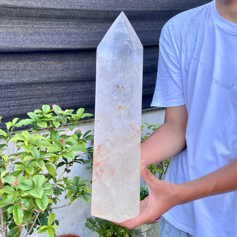 13.24LB Natural clear quartz obelisk white crystal energy column healing.