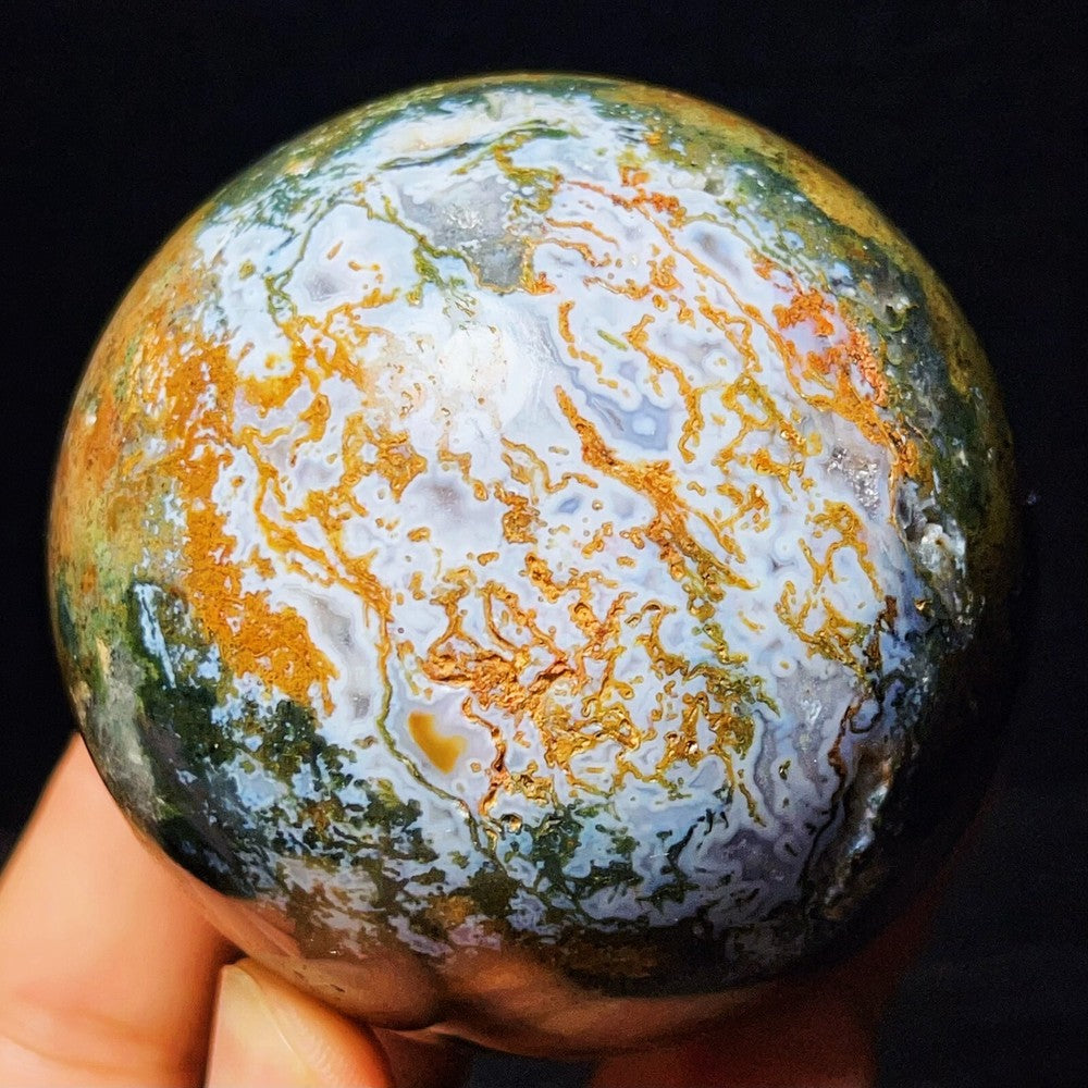497G Natural Polished Moss Agate Sphere Agate Crystal Ball Healing