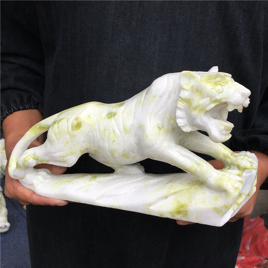 7-8LB Natural green jade tiger hand carved crystal healing 1PC