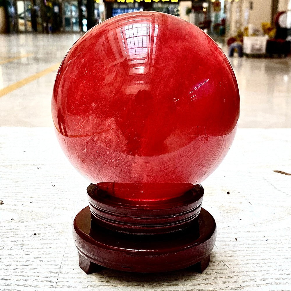 7.55LB Red Melting Stone Quartz Crystal Sphere Ball Healing Reiki Décor
