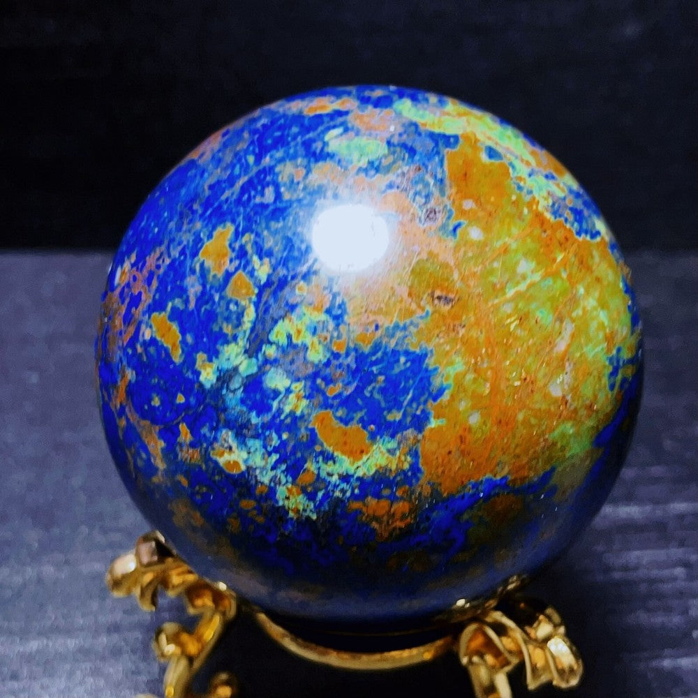 597G Natural Polished Phoenix Blue Gold Agate Crystal Ball Healing