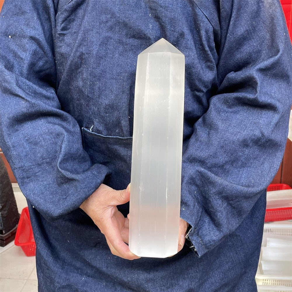 Baguette en cristal d'obélisque de quartz sélénite naturel de 5,9 lb, pointe de guérison Reiki, soins. 