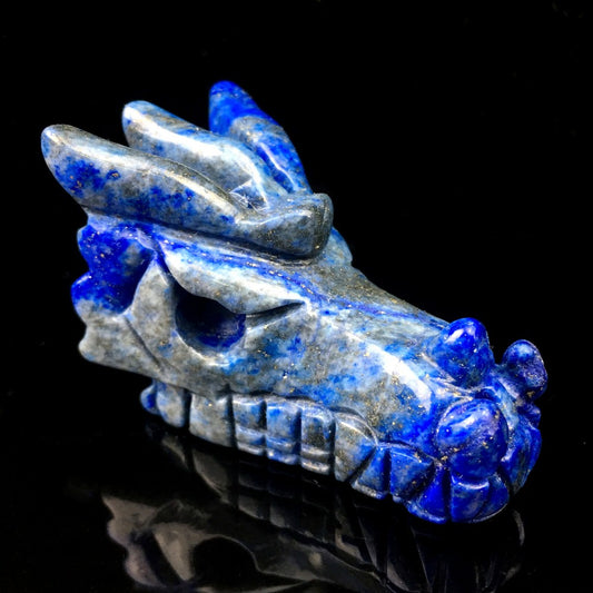 Natural Lapis Lazuli Dragon quartz Skull Hand Carved Crystal Reiki Healing