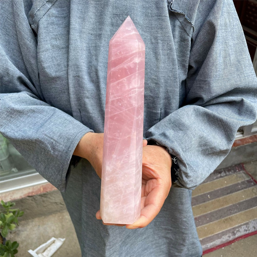 1.5LB+ Natural Pink Rose quartz obelisk crystal wand point healing