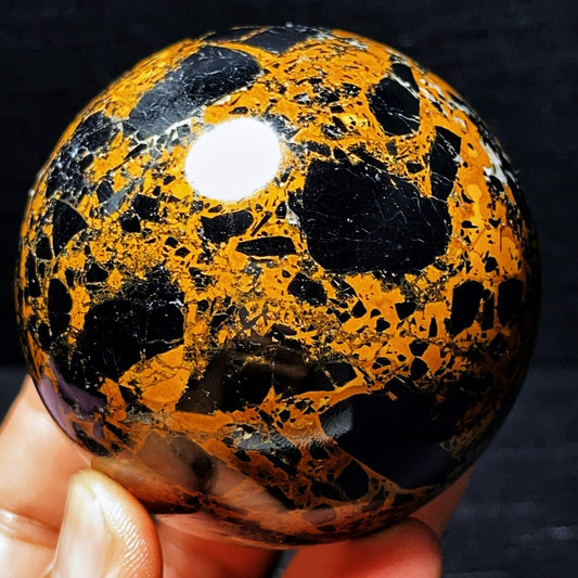 554G Natural Black Tourmaline And Mica Symbiosis Sphere Crystal Healing