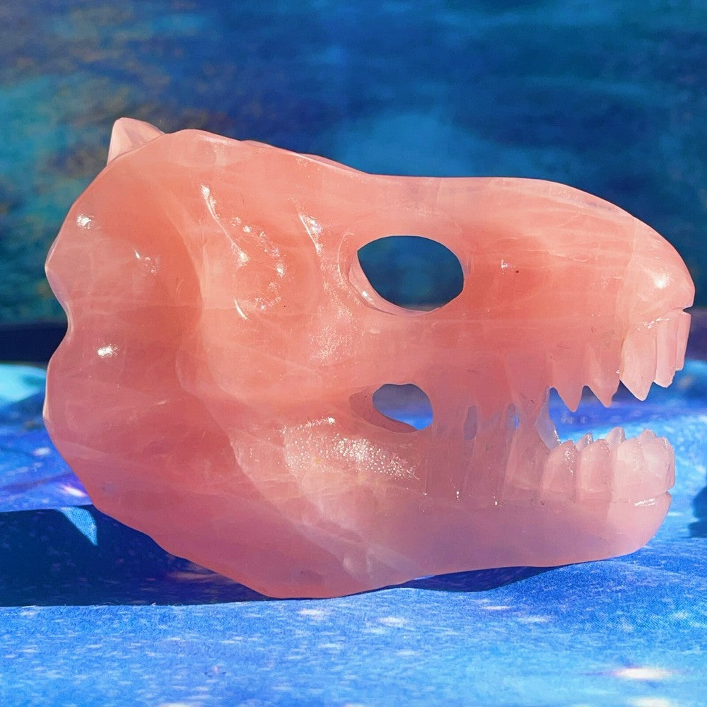 550G Natural Polished Hand carved Powder crystal Dinosaur Skull