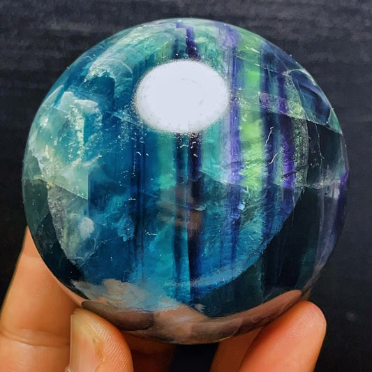 704G Natural Polished Green Purple Fluorite Sphere Crystal Healing