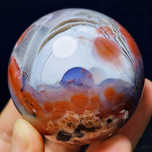 253G Natural Brazil Red Agate Sphere Crystal Ball Healing