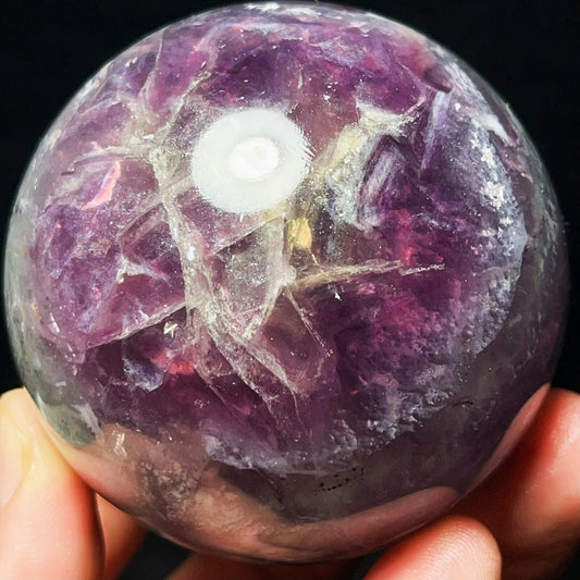 600G Polished Green Purple Fluorite Sphere Crystal Healing