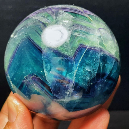 652G Natural Polished Green Purple Fluorite Sphere Crystal Healing
