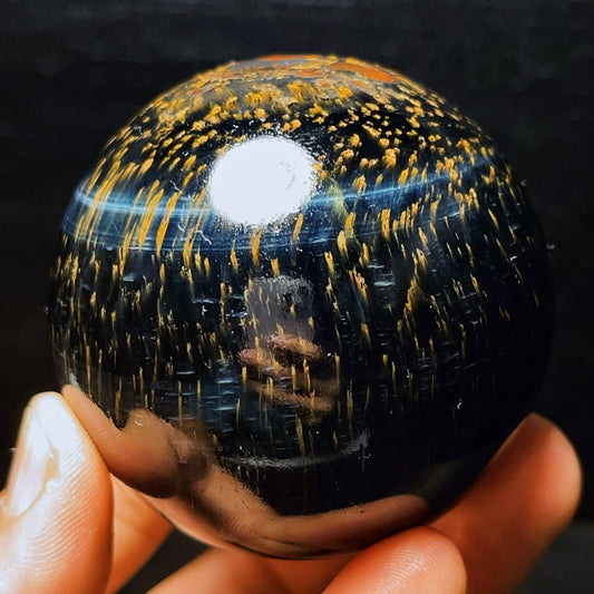 400G Natural Beautiful Meteor Blue Tiger Eye Sphere Crystal Quartz Healing
